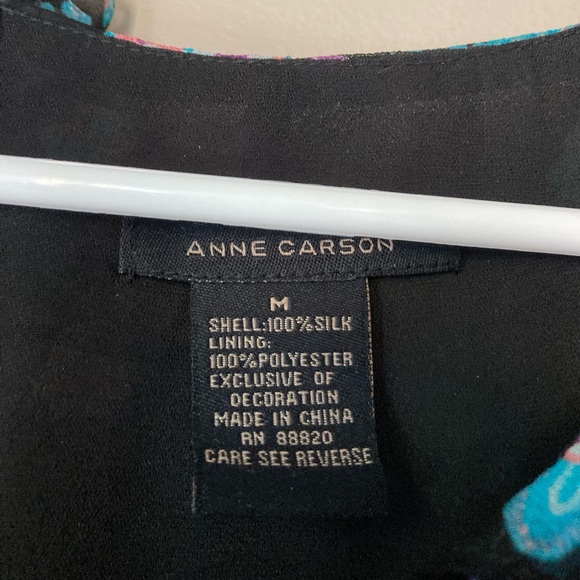 Anne Carson Beautiful Black & Blue Floral 100% Silk Tank Top M - Picture 7 of 7